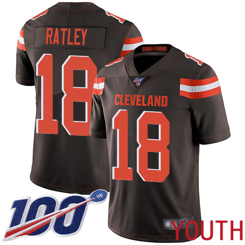 Cleveland Browns Damion Ratley Youth Brown Limited Jersey #18 NFL Football Home 100th Season Vapor Untouchable->youth nfl jersey->Youth Jersey
